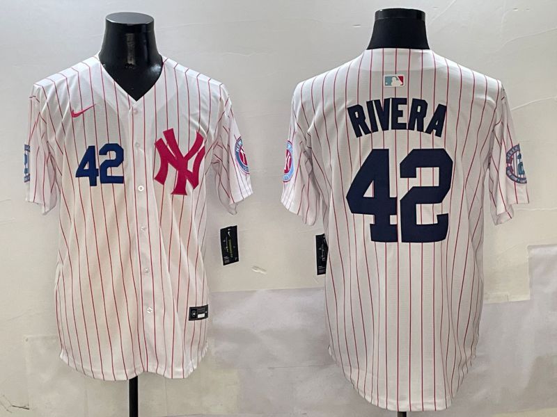 Men New York Yankees 42 Rivera White Stripe Jointly Name Nike 2025 MLB Jersey style 3